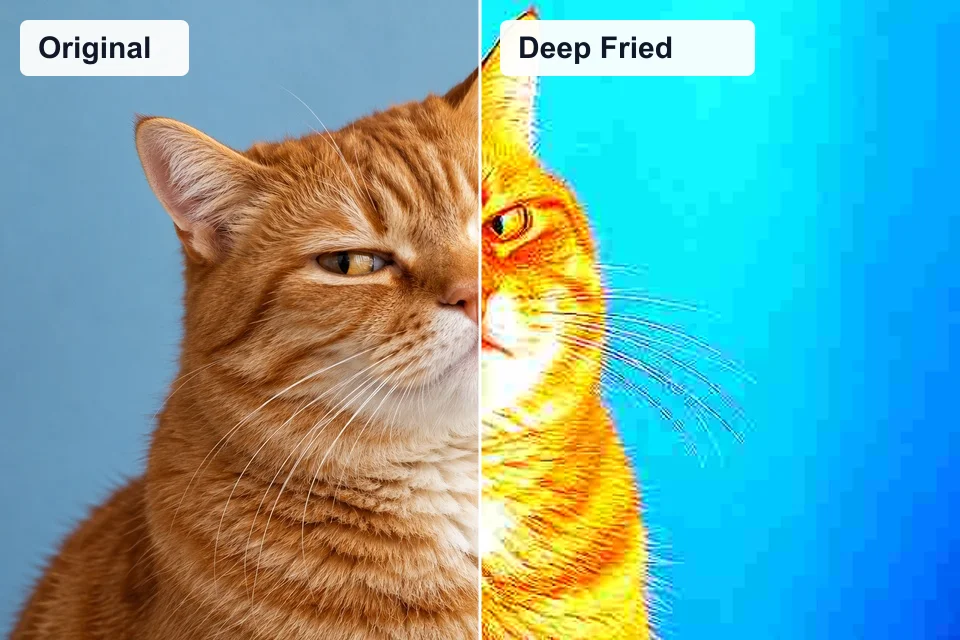Original photo on the left; deep fried effect on the right.