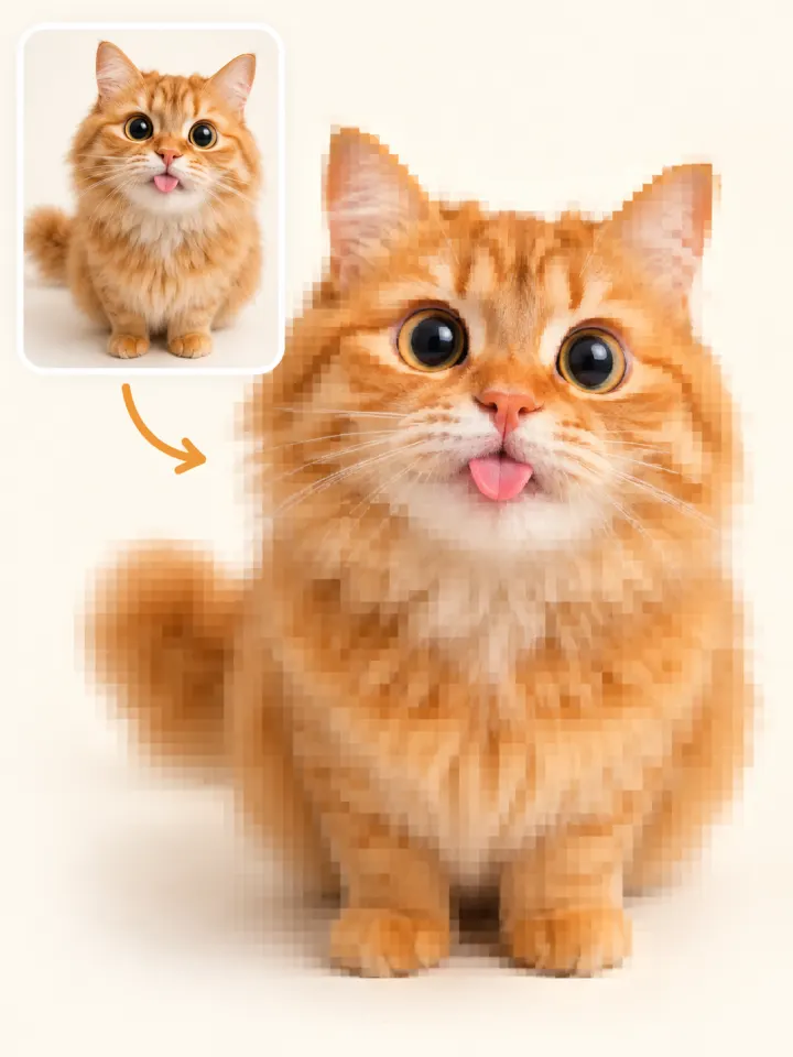Fluffy orange cat comparison illustrating loss of detail.
