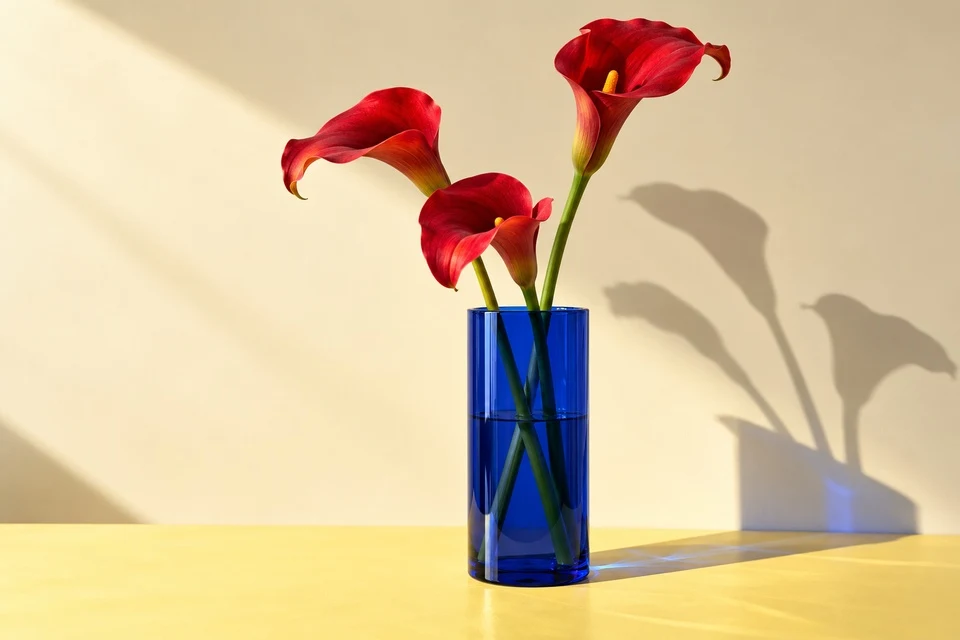 Red flowers in a blue vase sample